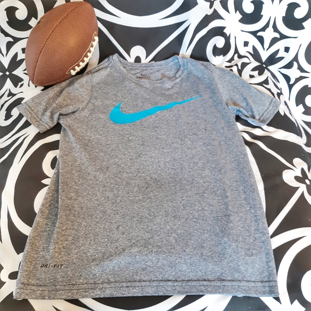 BOYS NIKE Dri Fit Shirt - Gray/Aqua Light Blue